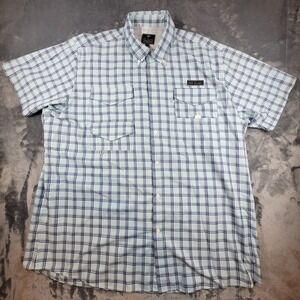 Old South Mens 3XL Plaid Fishing Shirt Short Sleeve Blue Green Performance Vent‎